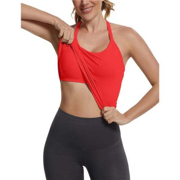 Seamless Workout Tank Tops with Built in Bra，Racerback Athletic Tank - Picture 3 of 5